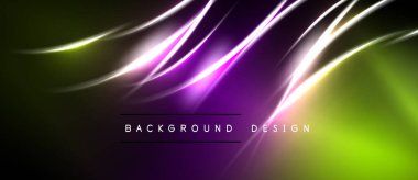 Soyut neon hatları canlı bir arkaplan yaratır. Renkler mor, yeşil ve sarıdan siyah alana karışıyor. Modern tasarım ögesi.