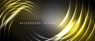 Soyut altın çizgiler girdap oluşturur. Koyu arkaplan parlak eğrileri, zarif tasarım elementini vurgular.
