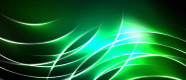 Soyut yeşil ışık çizgileri dinamik enerji yaratır. Parlak kıvrımlar koyu arkaplan boyunca akar, canlı görsel efekt oluşturur.