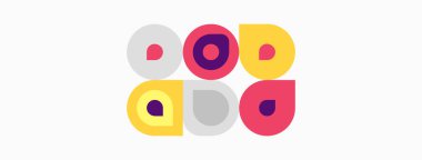 Renkli daireler, farklı boyutlarda, dikdörtgen çerçeveler içinde sıralanmış. Basit geometrik şekiller eğlenceli görsel desen oluşturur.