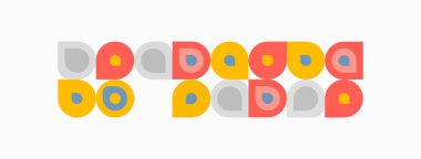 Retro tasarım tekrarlayan daireler, kareler, dikdörtgenler içerir. Pastel renkler neşeli, klasik estetik yaratır. Basit geometrik şekiller kompozisyona hakim.