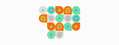 Renkli daireler soyut desenler oluşturur. Işık arkaplan şekilleri vurgular, eğlenceli görsel kompozisyon oluşturur. Basit geometri tasarıma hükmediyor.