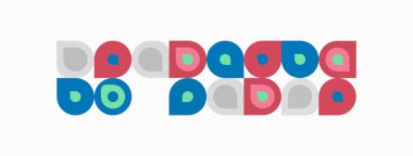 Renkli daireler, dikdörtgenler desen oluşturur. Basit tasarım, eğlenceli estetik, modern tarz. Temiz çizgiler, parlak renkler, geometrik şekiller..