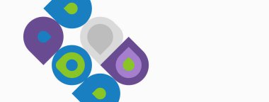 Renkli soyut tasarım özellikleri üst üste binen yuvarlak şekiller. Harfler neşeli kompozisyon oluşturur, canlı renkler sunar.