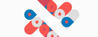 Soyut tasarım, üst üste binen renkli yuvarlak dikdörtgenler içerir. Basit şekiller dinamik görsel desen oluşturur.