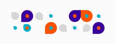 Soyut renkli şekiller, daireler, noktalar. Minimalist tasarım, basit kompozisyon, modern estetik. Temiz arkaplan, düz resimleme.