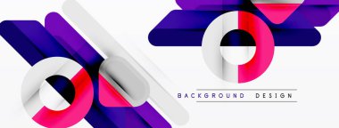 Soyut geometrik şekiller, canlı mor, pembe, gümüş renkler. Modern tasarım elementleri dinamik görsel kompozisyon oluşturur. Minimalist stil.