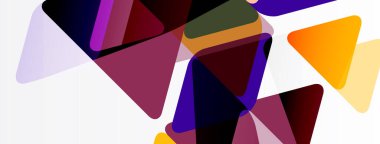 Soyut geometrik şekiller çakışıyor. Mor, turuncu, kestane rengi baskın kompozisyon. Minimalist tasarım, modern estetik. Parlak renkler dinamik görsel efekt yaratır.