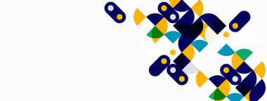 Soyut geometrik şekiller, canlı renkler, modern tasarım. Bileşik özellikler üst üste binerek, dinamik görsel doku oluşturur.