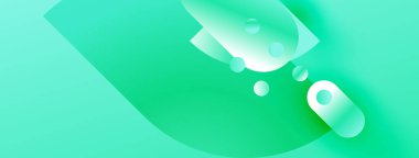 Soyut yeşil şekiller üst üste binerek sıvı dinamik bileşimi oluşturur. Yumuşak eğimler ışığı, hareketi, derinliği gösteriyor. Minimalist tasarım.