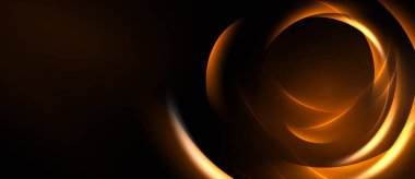 Soyut tasarım koyu arkaplan üzerinde dönen altın çizgiler içerir. Dinamik bileşim enerjiyi, hareketi, derinliği çağrıştırır.