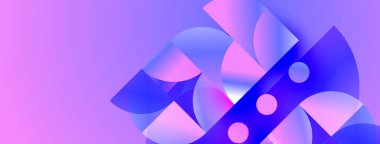 Canlı mavi, mor gradyanlı soyut kompozisyon. Geometrik şekiller, dinamik görsel efekt oluşturur. Modern tasarım.