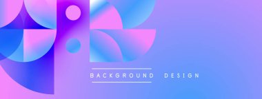 Soyut geometrik şekiller canlı mor, mavi renkleri harmanlarlar. Modern tasarım teknoloji, yenilik, yaratıcılık öneriyor. Minimalist estetik, temiz çizgiler görsel cazibe sunar.
