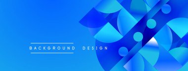 Parlak mavi soyut tasarım. Geometrik şekiller örtüşür, dinamik görsel efekt yaratır. Dijital projeler için modern arkaplan.