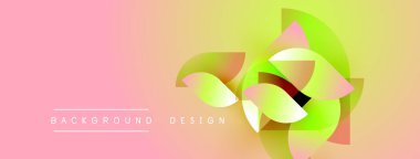 Soyut çiçek tasarımı. Yumuşak pembe, sarı renkler modern arka plan yaratır. Üst üste binen şekiller yaprakları ve yaprakları işaret ediyor. Minimalist metin mevcut.