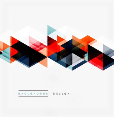 Soyut geometrik desen. Üçgenler dinamik dalga etkisi yaratır. Canlı renkler beyaz alanla tezat oluşturur. Modern tasarım ögesi.