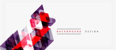 Soyut geometrik şekiller örtüşüyor, canlı renk eğimleri yaratıyor. Minimalist tasarım, kırmızı, mor arkaplanda beyaz renkler.