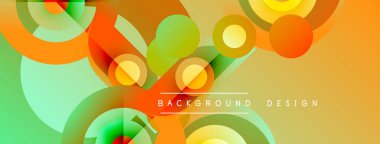 Soyut geometrik şekiller örtüşüyor, canlı renk eğimleri yaratıyor. Tasarım daireler, ovalar, pürüzsüz geçişler içeriyor. Modern estetik.