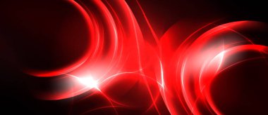 Soyut kırmızı enerji akışı, parlak ışık kaynağı. Dinamik eğriler yoğun görsel etki yaratır, karanlık arka plan parıltıyı güçlendirir.
