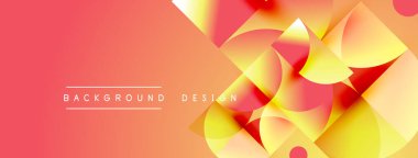 Soyut geometrik şekiller örtüşüyor, canlı turuncu ve sarı renkler yaratıyor. Arkaplanda metin arkaplan tasarımı var. Modern, dinamik görsel kompozisyon.