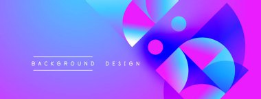 Soyut canlı tasarım, üst üste binen daireler, gradyanlar. Mor, mavi renkler modern arka plan yaratır. Minimalist metin mevcut.