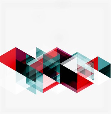 Soyut geometrik bileşim. Üst üste binen şekiller dinamik görsel efekt yaratır. Kırmızı, deniz mavisi, siyah renkler tasarımda baskın. Minimalist stil.