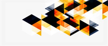 Soyut geometrik tasarım. Turuncu, siyah, sarı üçgenler üst üste biniyor. Modern, dinamik kompozisyon.