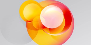 Soyut tasarım özellikleri üst üste binen renkli daireler. Sıcak tonlar baskın gelir, dinamik görsel efekt yaratır. Yumuşak eğimler derinliği arttırır.