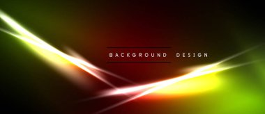 Soyut parlak neon çizgiler, akan kıvrımlar. Karanlık arka plan dramatik görsel efektler yaratır. Modern tasarım ögesi.