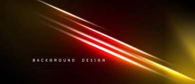 Soyut tasarım canlı köşegen çizgiler içerir. Kırmızı, sarı gradyanlar koyu arkaplanla tezat oluşturur. Modern estetik, dinamik enerji.