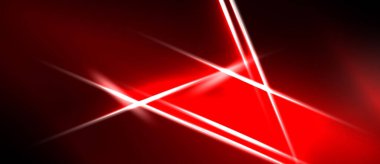 Soyut kırmızı çizgiler kesişiyor, parlak enerji yaratıyor. Koyu arkaplan, parlayan geometrik şekilleri, modern tasarımı vurgular.