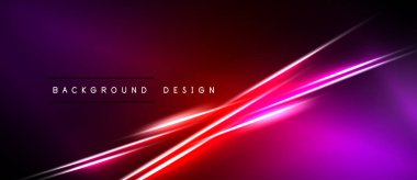 Canlı, soyut bir arkaplan. Çapraz neon çizgileri dinamik görsel efekt yaratır. Koyu tonlar açık mora, kırmızı tonlara dönüşür..