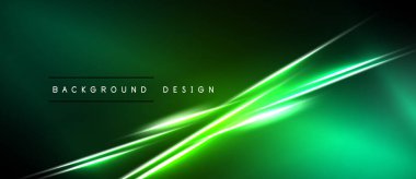 Koyu yeşil arka planda parlak neon çizgiler var. Çapraz çizgiler dinamik görsel efekt yaratır. Projeler için modern tasarım ögesi.