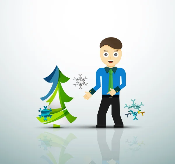 Feliz hombre de negocios y árbol de Navidad estilizado — Vector de stock