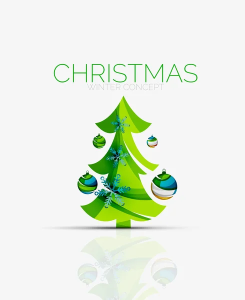 С Рождеством, украшенная елка с глянцевыми шариками — стоковый вектор