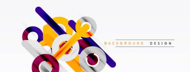 Soyut geometrik şekiller örtüşür, dinamik görsel kompozisyon yaratır. Beyaz arka planda parlak renkler karşıtlığı. Modern tasarım ögesi.