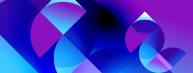 Üst üste binen daireler, canlı maviler ve morlar içeren soyut bir kompozisyon. Pürüzsüz gradyanlar dinamik görsel efekt yaratır. Modern tasarım.