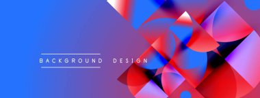 Soyut enerjik tasarım. Mavi eğimli arka plan, üst üste binen kırmızı, beyaz şekiller. Modern estetik, dinamik kompozisyon.