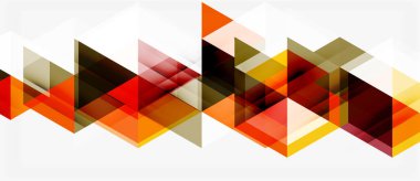 Soyut geometrik desen. Üst üste binen üçgenler dinamik görsel doku oluşturur. Tarafsız aksanlarla, sıcak renkler baskın gelir. Modern tasarım ögesi.
