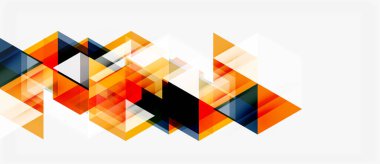 Soyut geometrik şekiller örtüşüyor, dinamik turuncu, siyah, beyaz desenler oluşturuyor. Minimalist tasarım modern estetiği öneriyor.