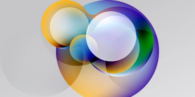 Soyut renkli daireler örtüşüyor, şeffaf ve canlı şekiller yaratıyor. Gradyan renkler harmanlanır, dinamik görsel kompozisyon oluşturur.