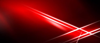 Soyut kırmızı arkaplan. Parlak çizgiler kesişiyor, dinamik görsel etki yaratıyor. Koyu alanlar parlak aydınlatmayla tezat oluşturuyor.