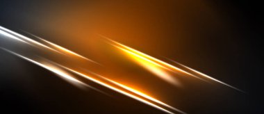 Soyut tasarım parlak turuncu, koyu arkaplana karşı beyaz çizgiler içerir. Dinamik çizgiler duyusal hareket ve enerji yaratır..