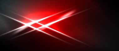 Soyut kırmızı ışık, koyu arkaplanı çizer. Parlak aydınlatma dinamik görsel efekt yaratır. Enerji merkezi noktadan yayılıyor.