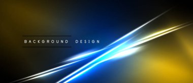 Soyut arkaplanda parlak mavi, altın çizgiler var. Karanlık gradyanlar dinamik görsel efekt yaratır. Metin arkaplan tasarımı okur.