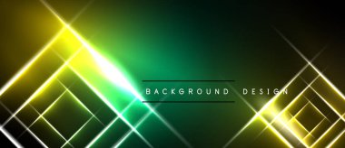 Soyut arkaplan parlak neon çizgileri, geometrik şekiller, karanlık eğilimler içerir. Dijital projeler için modern tasarım ögesi.