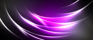 Soyut mor ışık, koyu arkaplan boyunca akar. Dinamik eğriler modern, enerjik görsel etki yaratır.