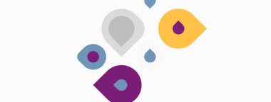 Beyaz arka plana dağılmış renkli damlacıklar. Şekiller renk ve boyut olarak değişir, dinamik görsel efekt yaratır. Basit tasarım.