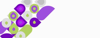 Soyut geometrik şekiller, mor, limon yeşili, beyaz arkaplan. Modern tasarım, basit kompozisyon, çapraz düzenleme.