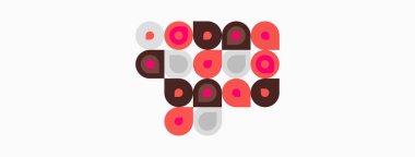 Soyut daireler, farklı boyutlarda, pembe tonlar, gri. Kalıp tekrar ediyor, geometrik bileşim yaratıyor. Minimalist tasarım, basit şekiller.